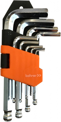 Набор ключей шестигр. Bohrer HEX с шаром 1,5; 2; 2,5; 3; 4; 5; 6; 8; 10 мм (9шт.)