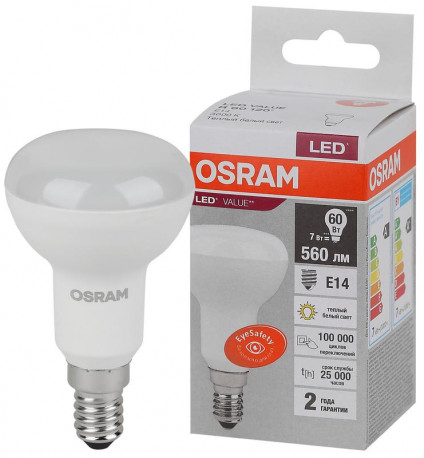 Лампа светодиодная LED Value LVR60 7SW/830 230В E14 10х1 RU OSRAM 4058075581661