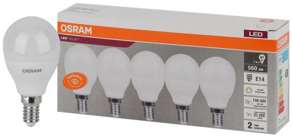 Лампа светодиодная LED Value LVCLP60 7SW/830 230В E14 2х5 RU (уп.5шт) OSRAM 4058075578104