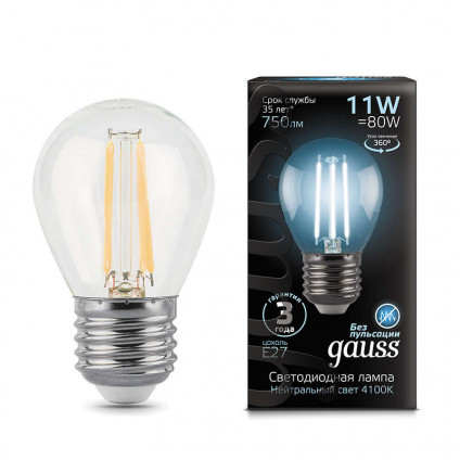 Лампа светодиодная филаментная Black Filament 11Вт шар 4100К E27 Gauss 105802211