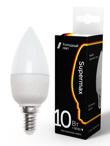Лампа светодиодная Supermax СВЕЧА 10Вт цоколь E14 230В цветность 6400К КОСМОС Sup_LED10wCNE1464