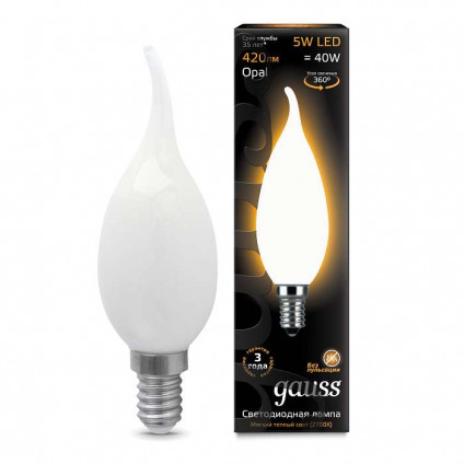 Лампа светодиодная филаментная Black Filament 5Вт свеча на ветру 2700К E14 опал Gauss 104201105