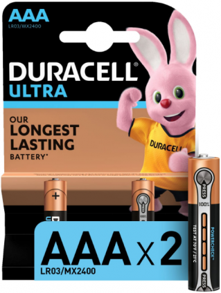 Элемент питания алкалиновый LR03-2BL Ultra (блист.2шт) Duracell Б0038760