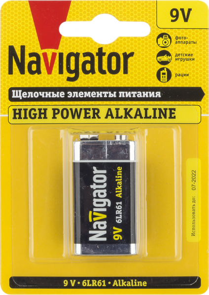 Элемент питания алкалиновый крона 94 756 NBT-NE-6LR61-BP1 (блист.1шт) Navigator 94756