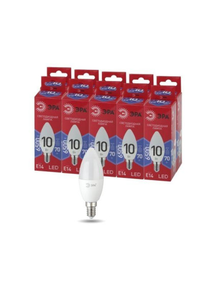 Лампа светодиодная ECO LED B35-10W-865-E14 R (диод свеча 10Вт холодн. E14) (10/100/3500) ЭРА Б0045337