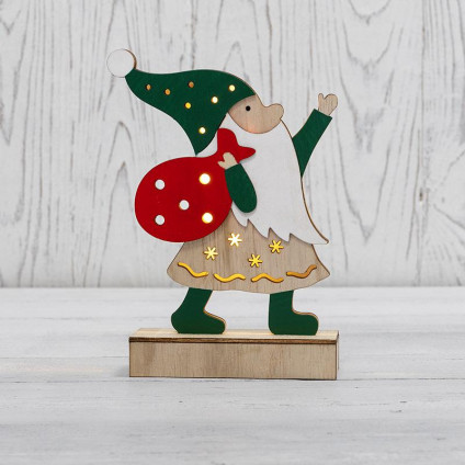 Фигура деревянная Дед Мороз 18см с подсветкой Neon-Night 504-016
