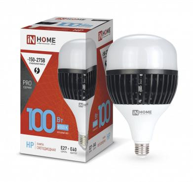 Лампа светодиодная LED-HP-PRO 100Вт 6500К холод. бел. E27 9000лм 150-275В с адаптером E40 IN HOME 4690612035697