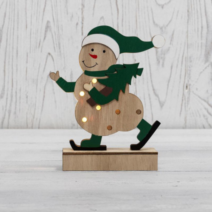 Фигура деревянная Снеговик 18см с подсветкой Neon-Night 504-017