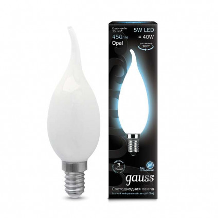 Лампа светодиодная филаментная Black Filament 5Вт свеча на ветру 4100К E14 опал Gauss 104201205