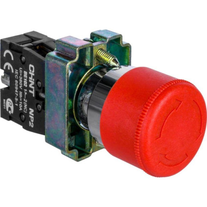 Кнопка управления Грибок d30мм (2) с фиксацией NP2-BS442 без подсветки красн. 1НЗ IP40 CHINT 574861