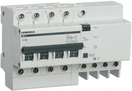 Выключатель автоматический дифференциального тока 4п 63А 300мА АД14 GENERICA IEK MAD15-4-063-C-300
