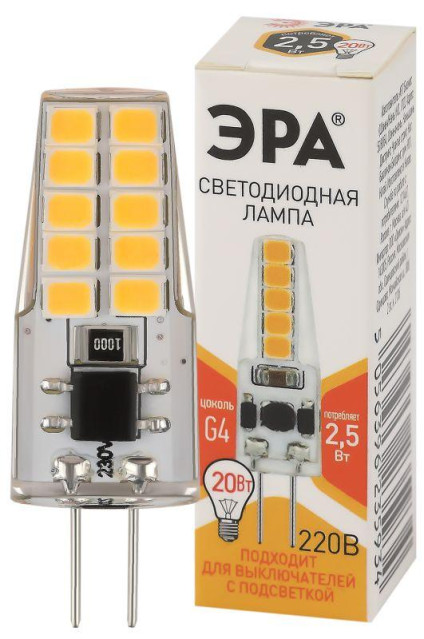 Лампа светодиодная LED-JC-2.5W-220V-SLC-827-G4 JC 2.5Вт капсула G4 тепл. бел. 220В ЭРА Б0049091