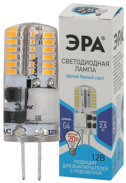 Лампа светодиодная LED-JC-2.5W-12V-SLC-840-G4 JC 2.5Вт капсульная 4000К нейтр. бел. G4 12В Эра Б0049090