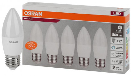 Лампа светодиодная LED Value LVCLB60 7SW/865 230В E27 2х5 RU (уп.5шт) OSRAM 4058075578074