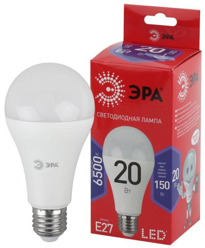Лампа светодиодная ECO LED A65-20W-865-E27 R (диод груша 20Вт холодн E27) (10/100/1200) ЭРА Б0045326