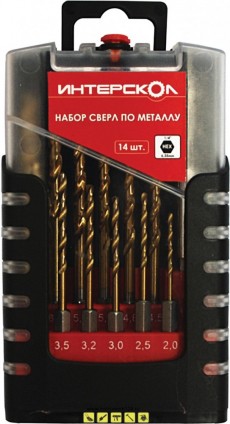 Набор сверл по металлу Интерскол с хвостиком 1/4 HEX (14 шт.)