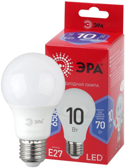 Лампа светодиодная RED LINE LED A60-10W-865-E27 R 10Вт A60 груша 6500К холод. бел. E27 Эра Б0045324