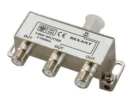 Делитель ТВ краб х3 под F разъем 5-1000 МГц Rexant 05-6002