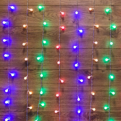 Гирлянда Светодиодный Дождь 1.5х1.5 м с насадками шарики свечение с динамикой LED мультиколор 230В провод прозр. Neon-Night 235-049